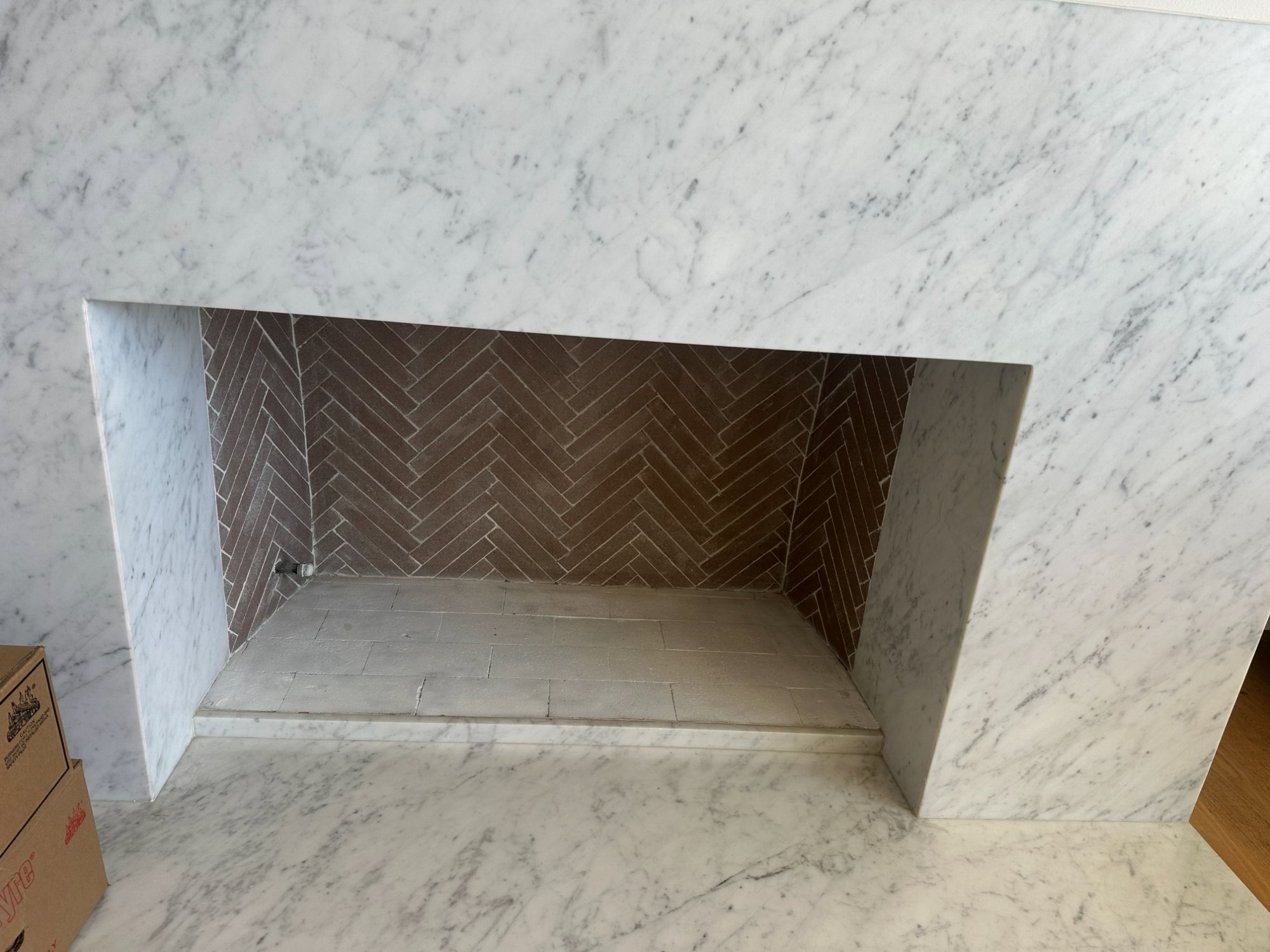 New marble fireplace installation